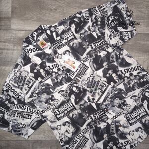Max Boxxer 3 Stooges Button Down Short Sleeve Shirt Size XL